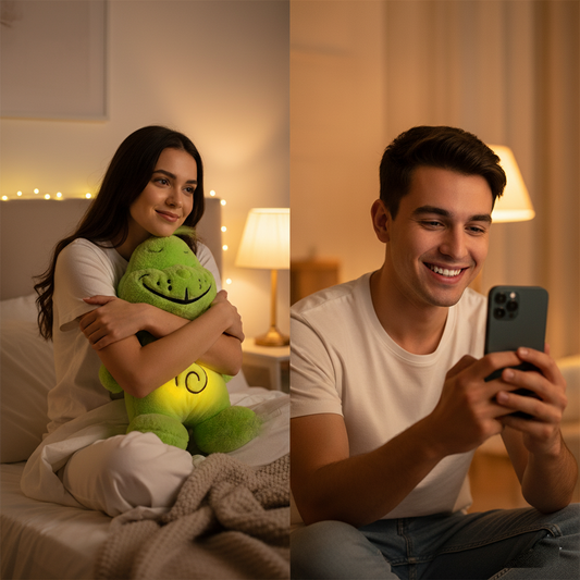 Couple connecting via Lovinghug long distance relationship gifts.