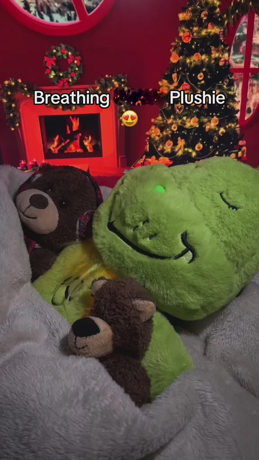 Cute breathing green monster toy for kids, ideal Christmas stocking stuffer for boys and girls.