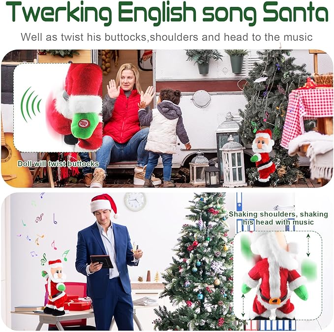 Lovinghug Twerking Santa Claus,Booty Shaking Santa Dancing Santa Claus with Music Singing Animated Christmas Santa Toys for Kids- English Song